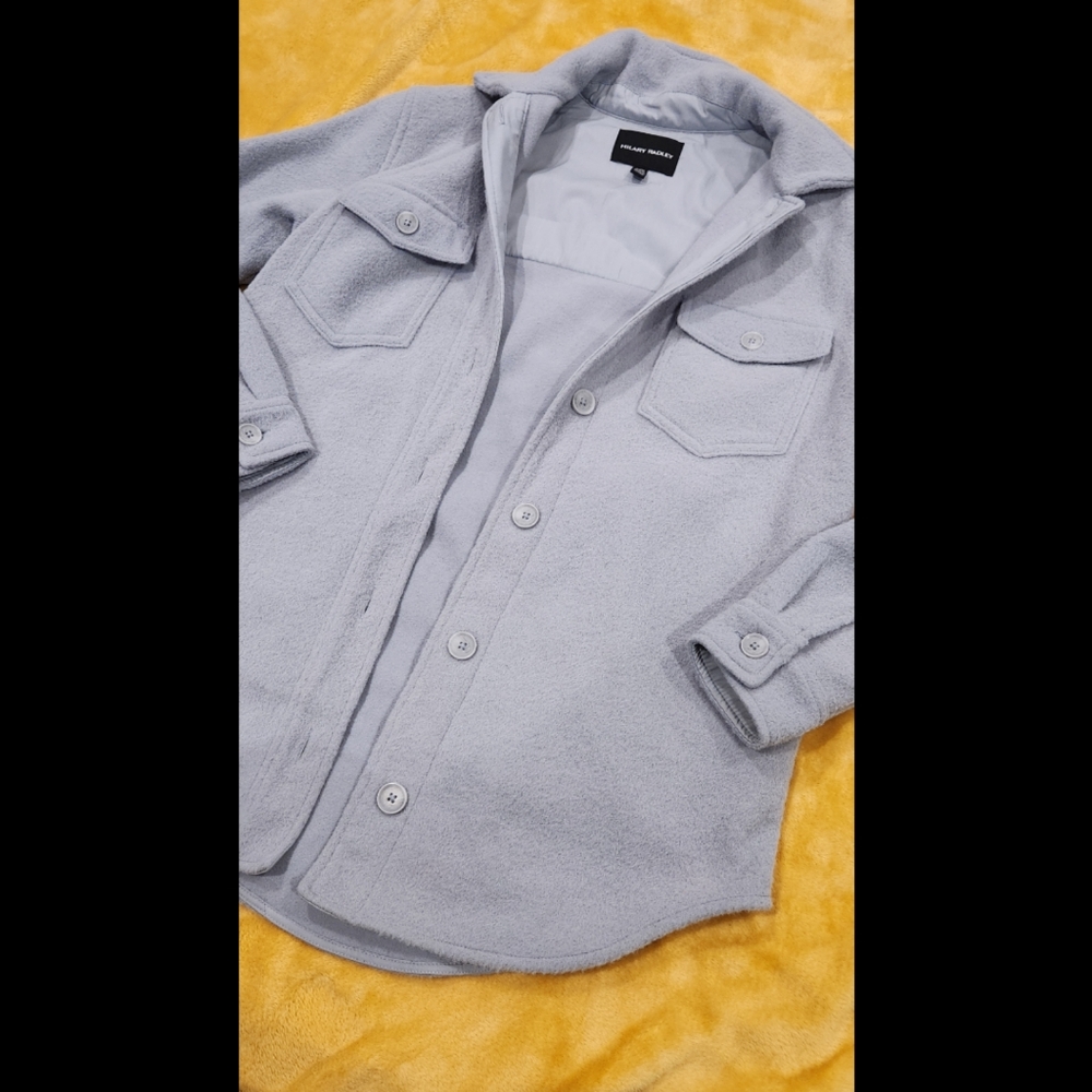 Women's Hilary Radley Over-Sized Button Jacket Size S Small Soft Smoky Gray EUC